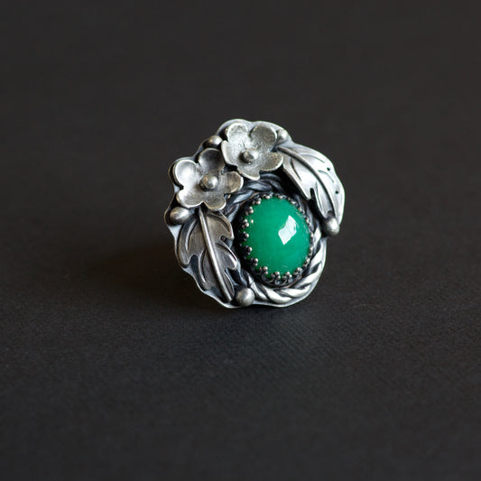 Chrysoprase Hawthorn Sterling Silver Ring - Callie