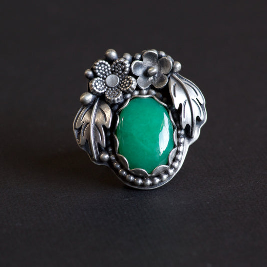 Chrysoprase Hawthorn Sterling Silver Ring - Celeste