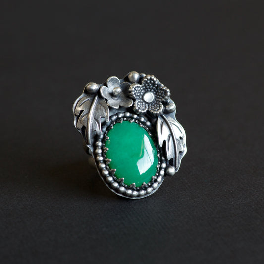 Chrysoprase Hawthorn Sterling Silver Ring - Charlotte