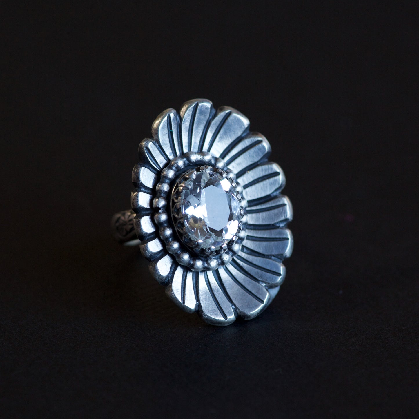 Natural Clear Quartz Sterling Silver Daisy Ring - Nina