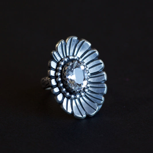 Natural Clear Quartz Sterling Silver Daisy Ring - Nina