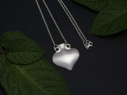 Sterling Silver Vessel Pendant Necklace, Mini Bottle, Mini Vase, Matte Finishing, Heart Shape, L - (VP-B)