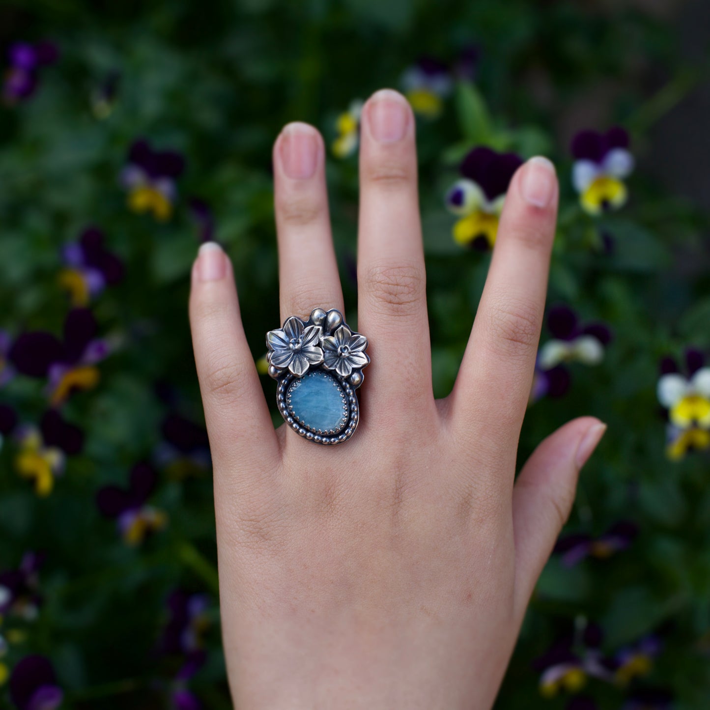 Aquamarine Daffodil Ring (Clara) Size: 6 1/4 or M
