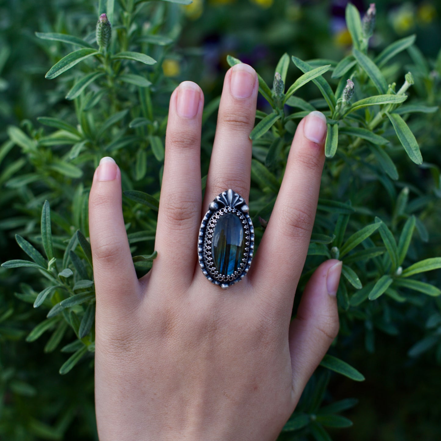 Dust Forest Rainbow Labradorite Ring - Size: 6 1/2 or M 1/2