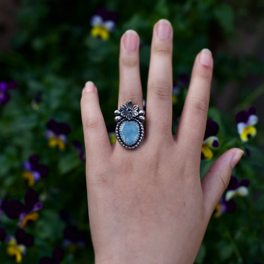 Aquamarine Daffodil Ring (Beth) Size: 6 1/4 or M
