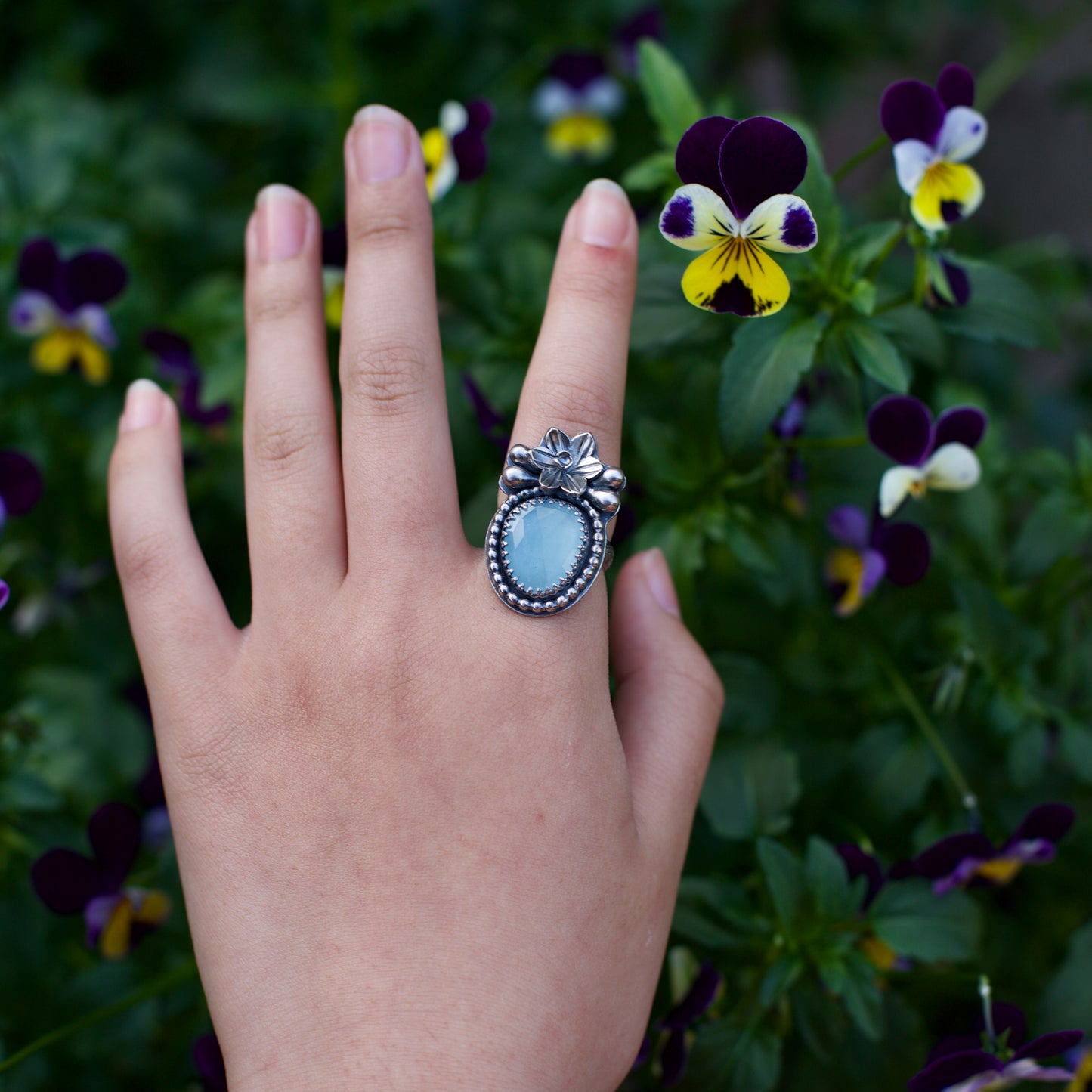 Aquamarine Daffodil Ring (Betty) Size: 7 1/4 or O