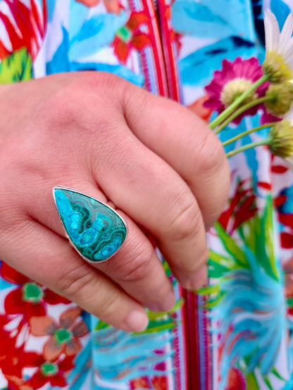 Chrysocolla Malachite Sterling Silver Ring - Calla