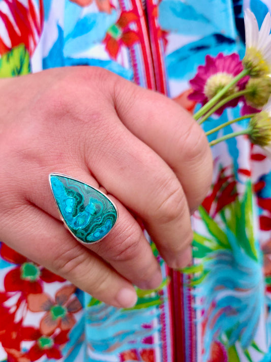 Chrysocolla Malachite Sterling Silver Ring - Calla
