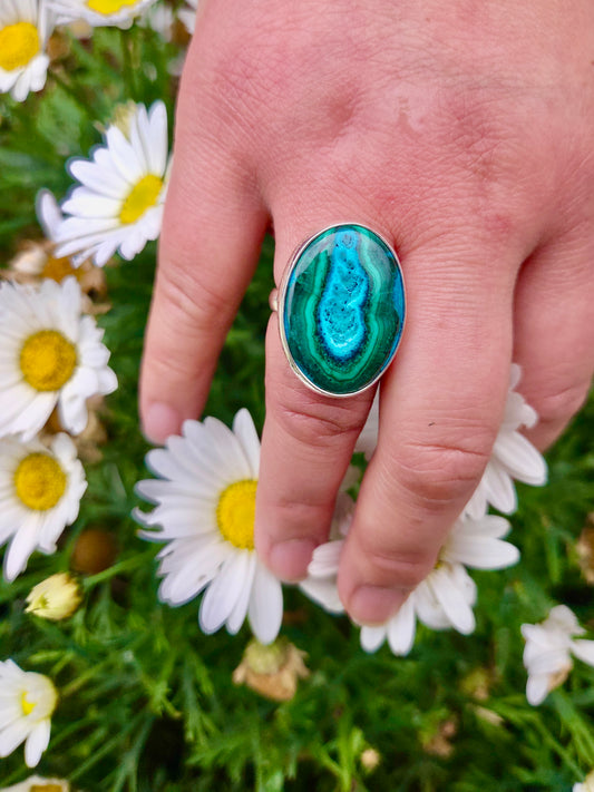 Chrysocolla Malachite Sterling Silver Ring - Clara