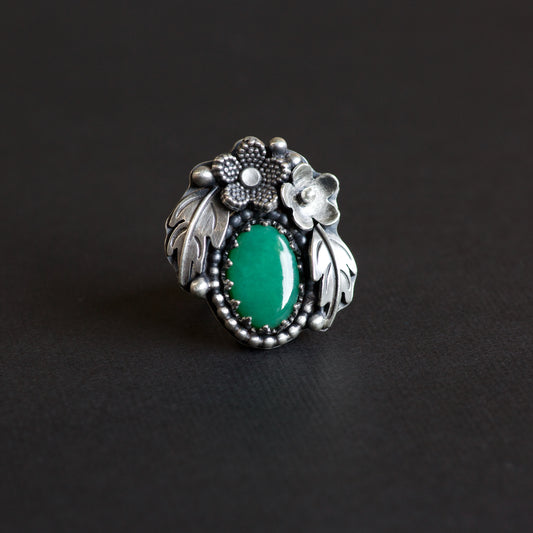 Chrysoprase Hawthorn Sterling Silver Ring - Camila