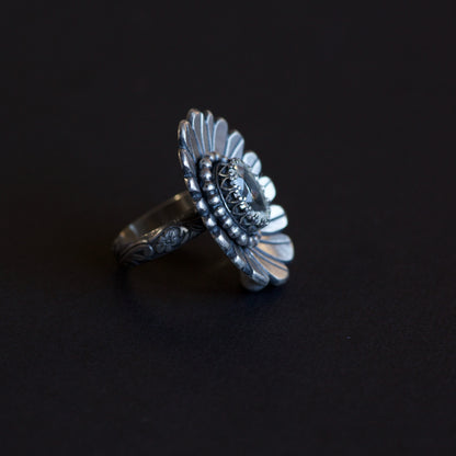Natural Clear Quartz Sterling Silver Daisy Ring - Nova