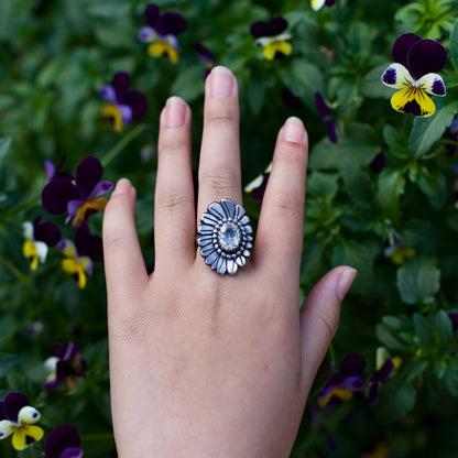 Natural Clear Quartz Sterling Silver Daisy Ring - Nova