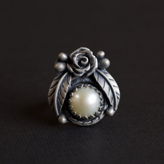 Freshwater Pearl Rose Ring (Farida) Size: 6 1/2 or M 1/2