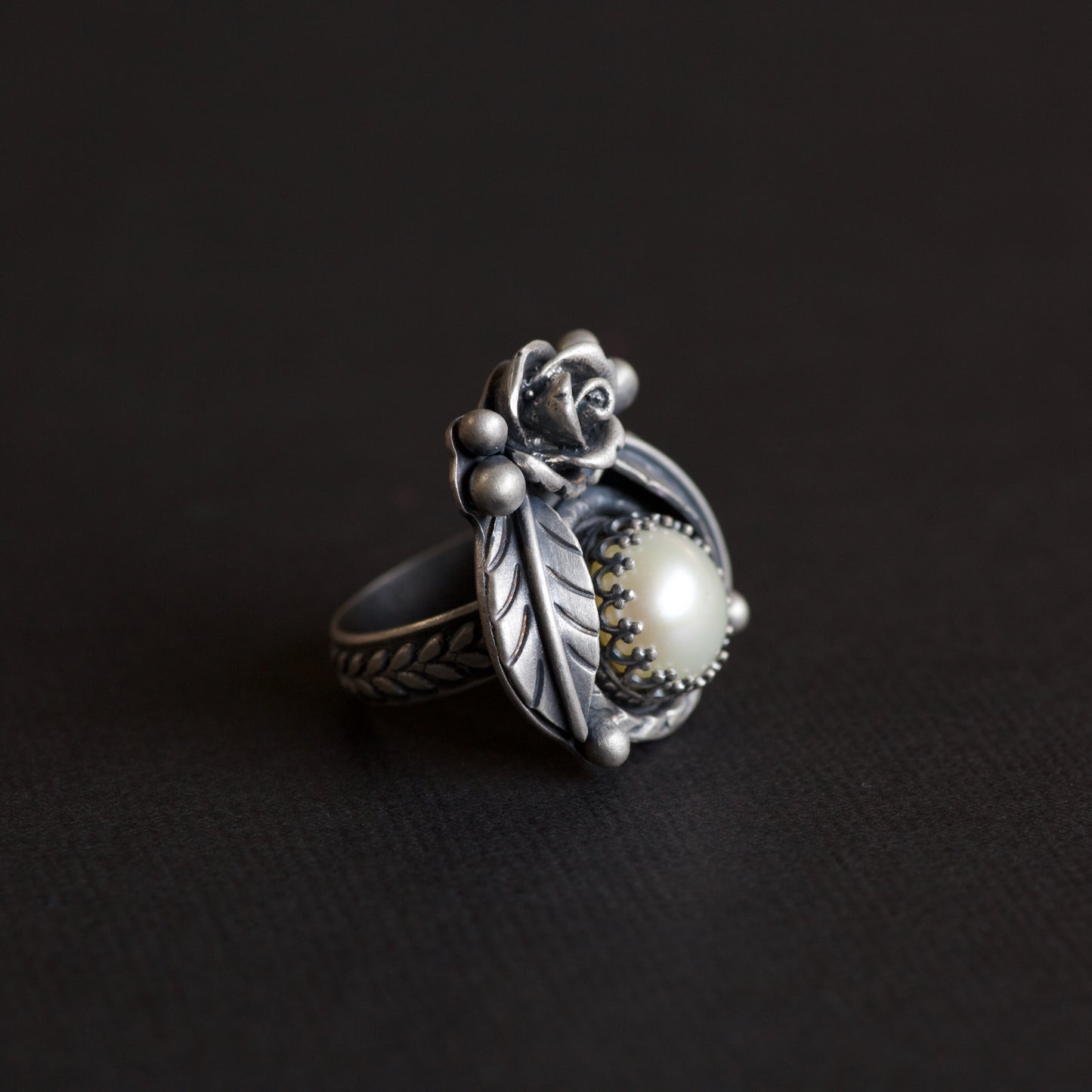 Freshwater Pearl Rose Ring (Farida) Size: 6 1/2 or M 1/2