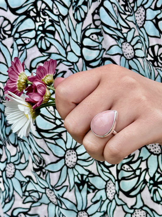 Peruvian Pink Opal Sterling Silver Ring - Paisley